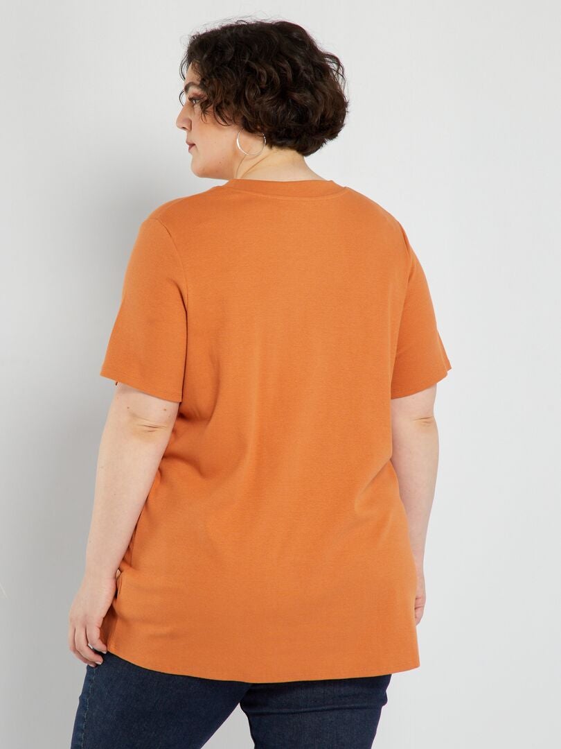Camiseta lisa de canalé NARANJA - Kiabi