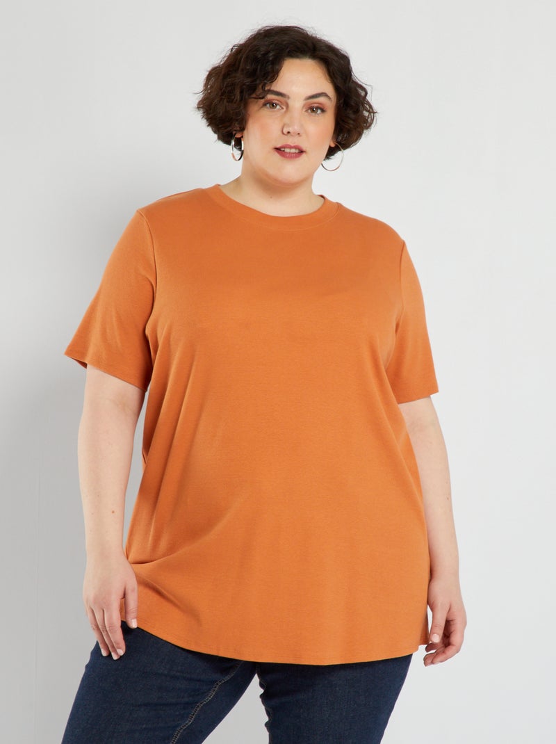 Camiseta lisa de canalé NARANJA - Kiabi