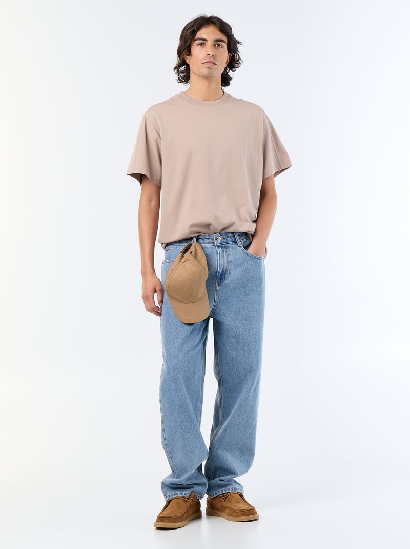 Camiseta lisa de corte cómodo / oversize de manga corta Beige - Kiabi