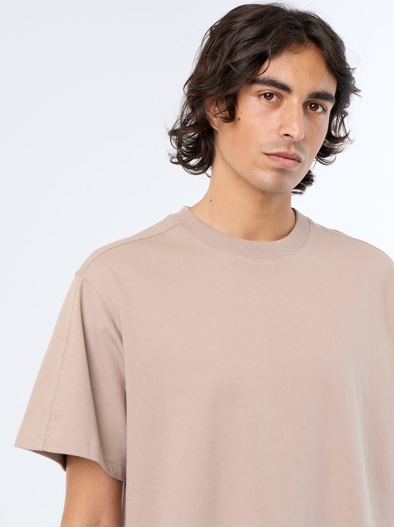 Camiseta lisa de corte cómodo / oversize de manga corta Beige - Kiabi