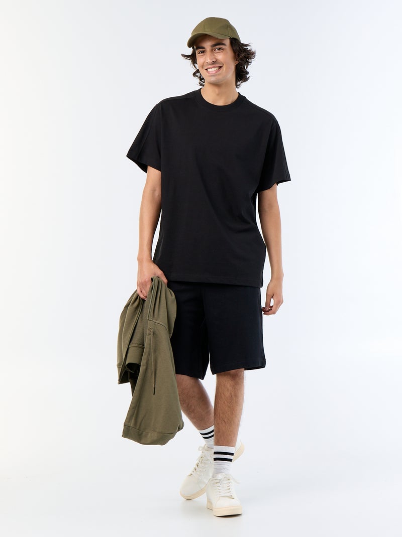 Camiseta lisa de corte cómodo / oversize de manga corta Negro - Kiabi
