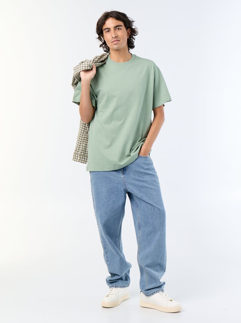 Camiseta lisa de corte cómodo / oversize de manga corta Verde - Kiabi