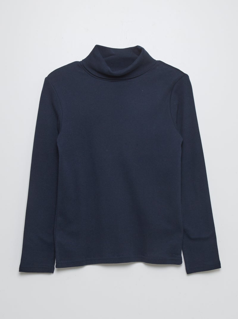 Camiseta lisa de cuello alto azul - Kiabi