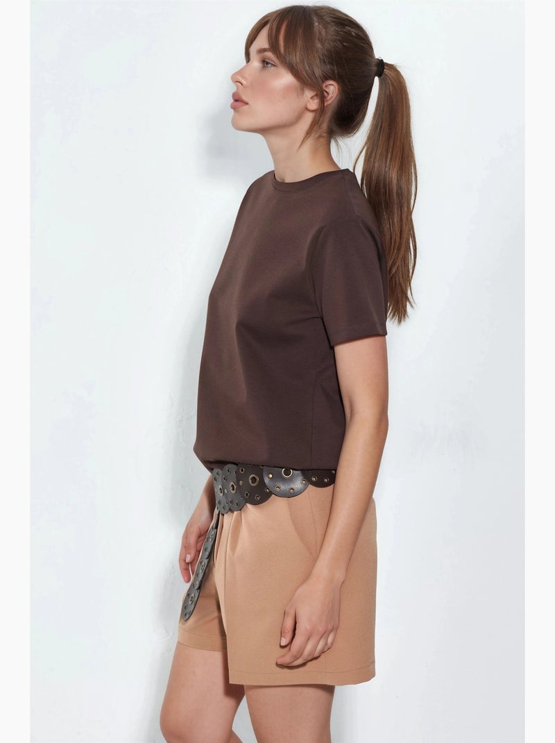 Camiseta lisa de cuello redondo busem Marrón - Kiabi