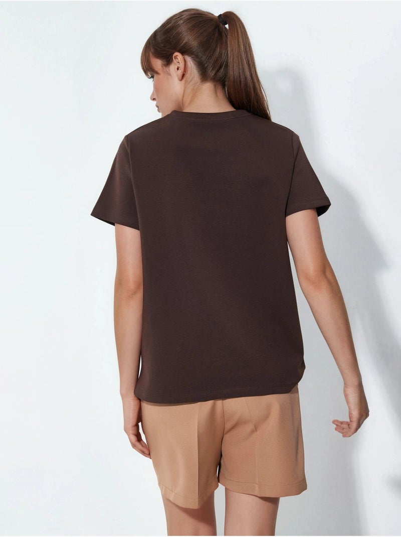 Camiseta lisa de cuello redondo busem Marrón - Kiabi
