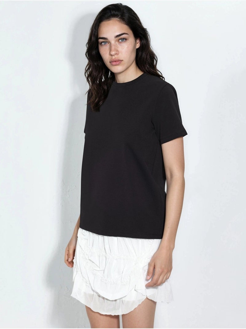 Camiseta lisa de cuello redondo busem Negro - Kiabi