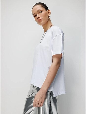Camiseta lisa de cuello redondo extragrande con abertura de mixray