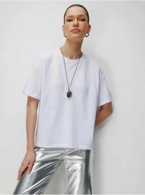 Camiseta lisa de cuello redondo extragrande con abertura de mixray - Kiabi