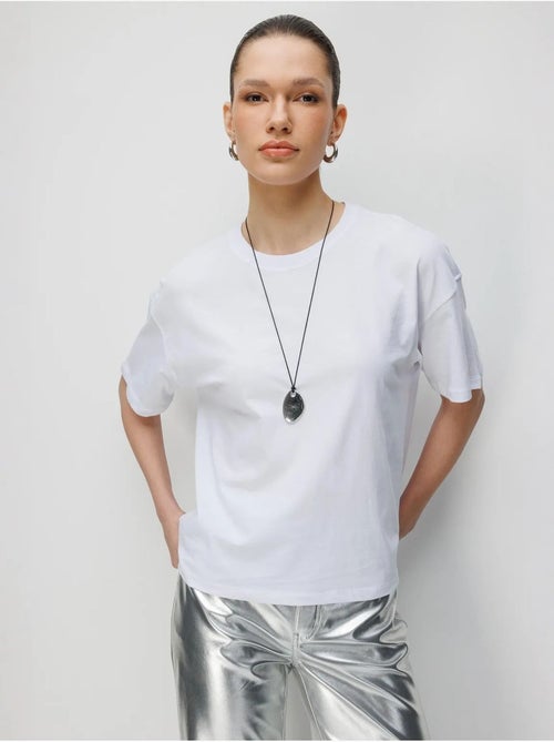 Camiseta lisa de cuello redondo extragrande con abertura de mixray - Kiabi