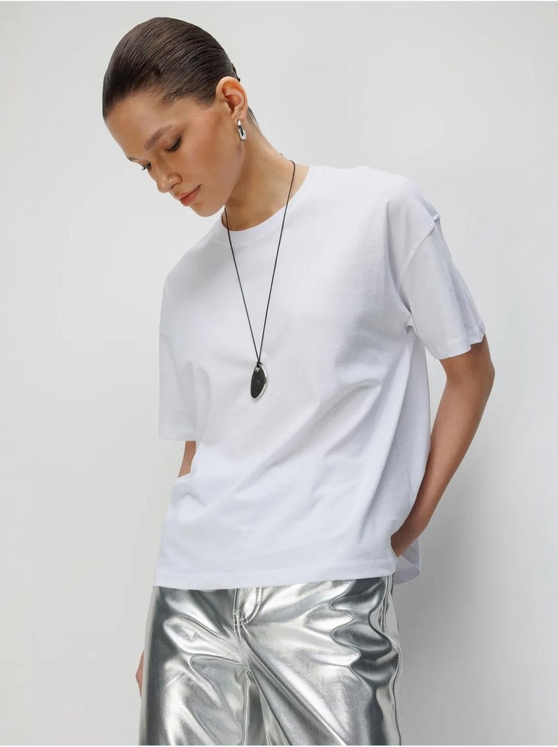 Camiseta lisa de cuello redondo extragrande con abertura de mixray Blanco - Kiabi