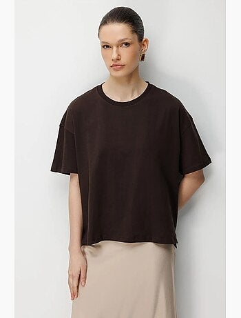 Camiseta lisa de cuello redondo extragrande con abertura de mixray