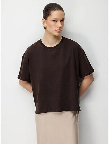 Camiseta lisa de cuello redondo extragrande con abertura de mixray