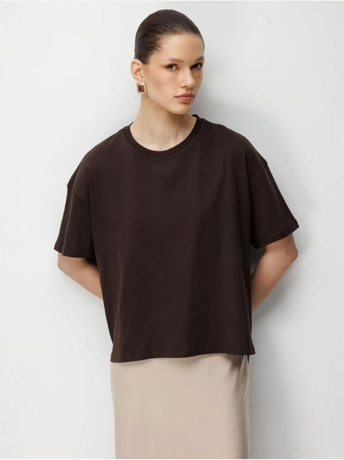 Camiseta lisa de cuello redondo extragrande con abertura de mixray - Kiabi