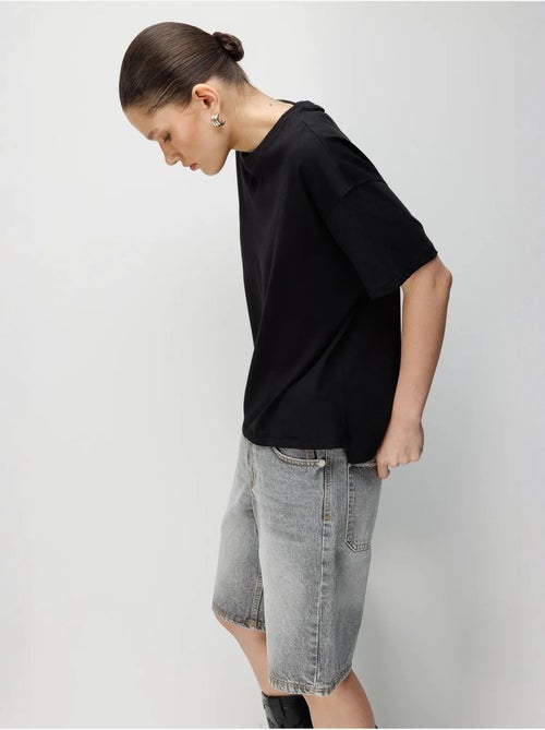 Camiseta lisa de cuello redondo extragrande con abertura de mixray - Kiabi