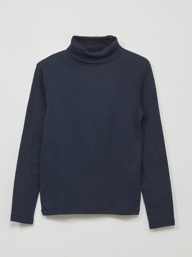 Camiseta lisa de cuello vuelto azul - Kiabi