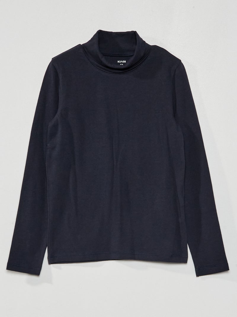 Camiseta lisa de cuello vuelto azul - Kiabi