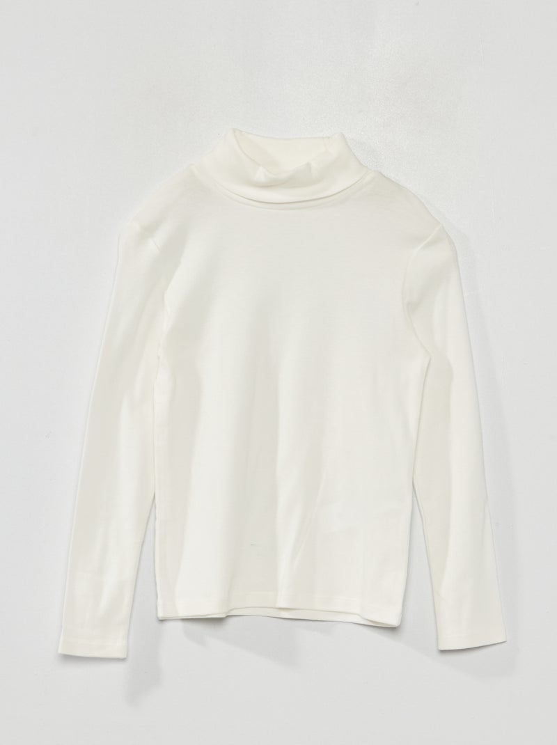 Camiseta lisa de cuello vuelto Blanco - Kiabi