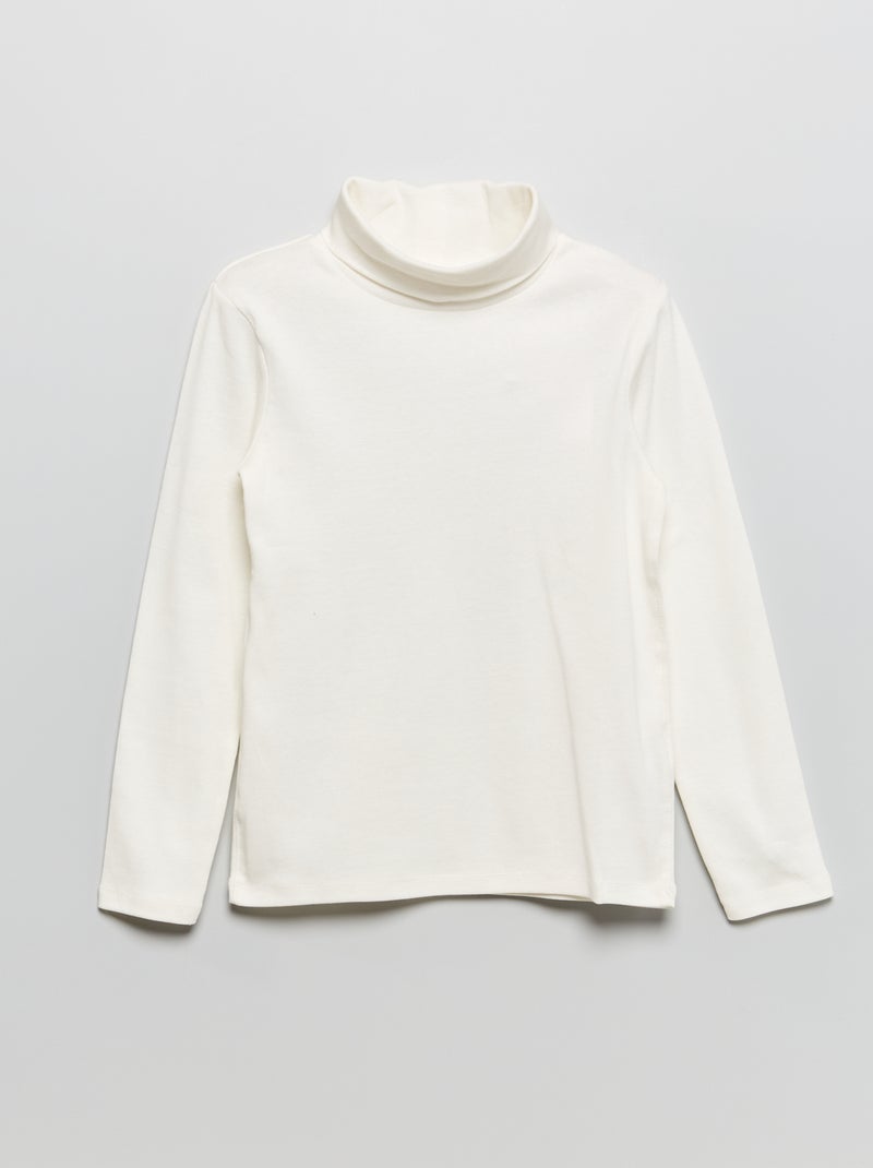 Camiseta lisa de cuello vuelto Blanco - Kiabi