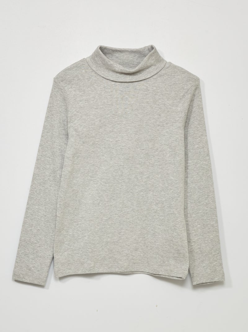 Camiseta lisa de cuello vuelto GRIS - Kiabi
