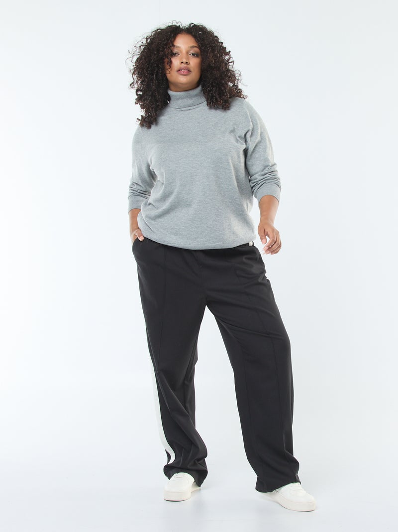 Camiseta lisa de cuello vuelto Gris - Kiabi