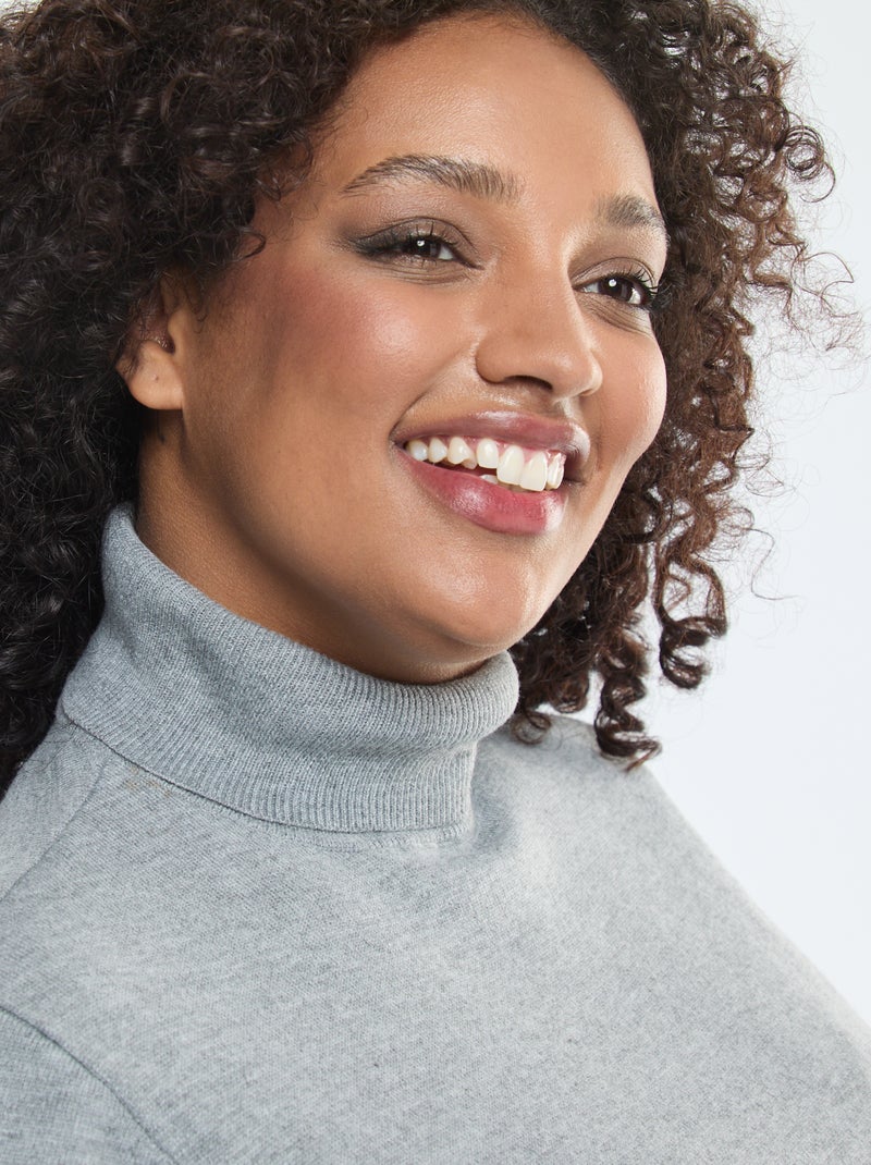 Camiseta lisa de cuello vuelto Gris - Kiabi