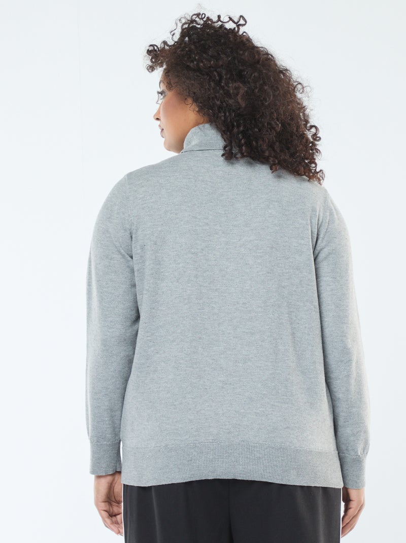 Camiseta lisa de cuello vuelto Gris - Kiabi