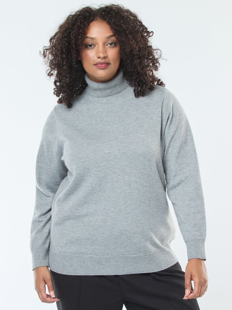 Camiseta lisa de cuello vuelto Gris - Kiabi