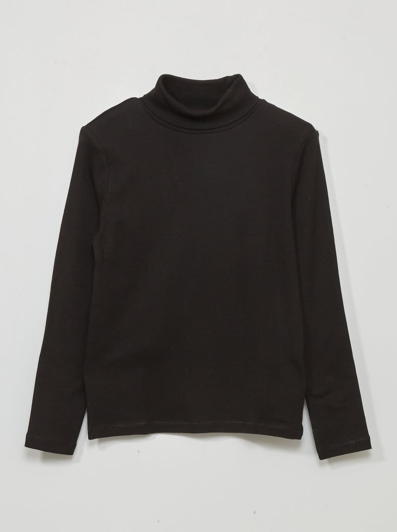 Camiseta lisa de cuello vuelto Negro - Kiabi