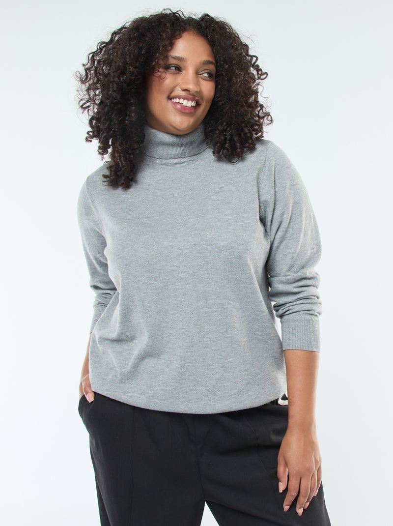 Camiseta lisa de cuello vuelto negro - Kiabi