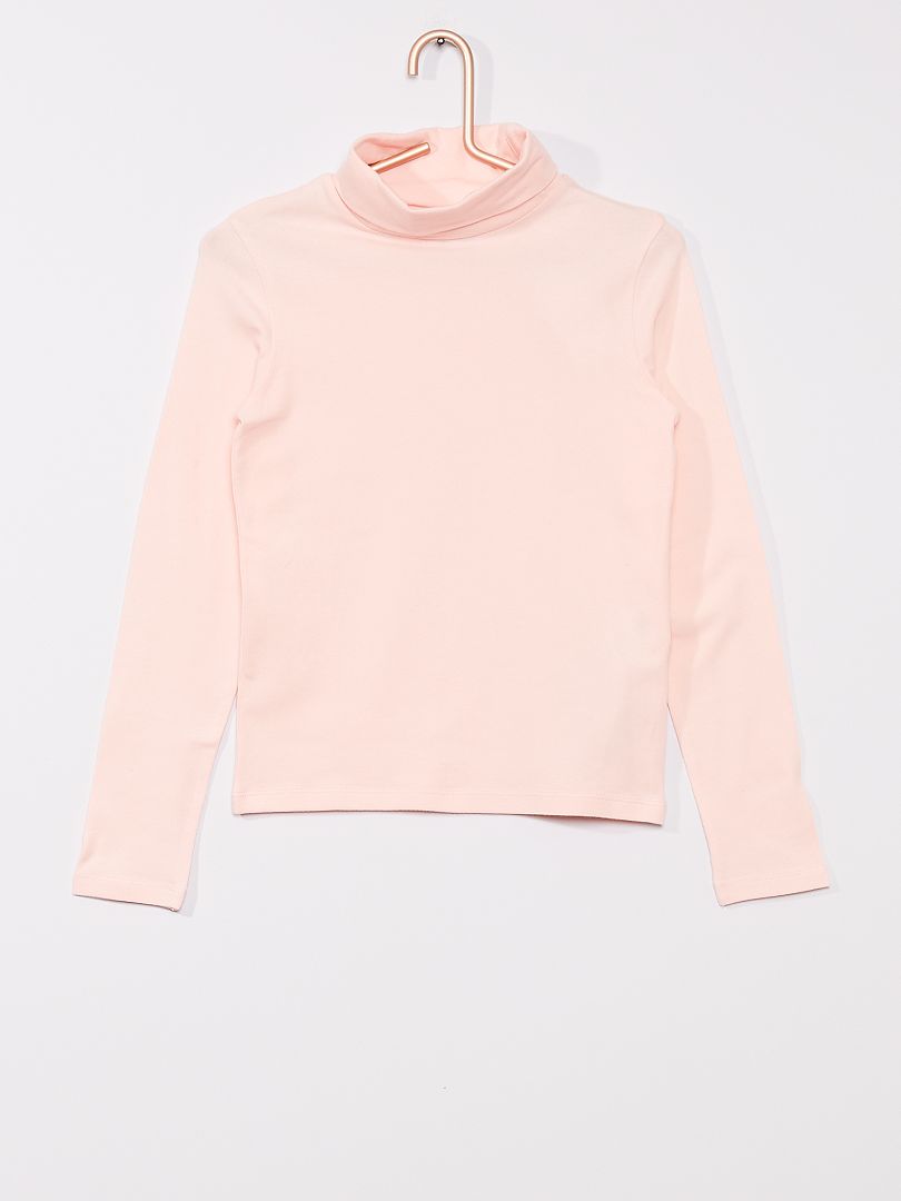 Camiseta lisa de cuello vuelto rosa - Kiabi