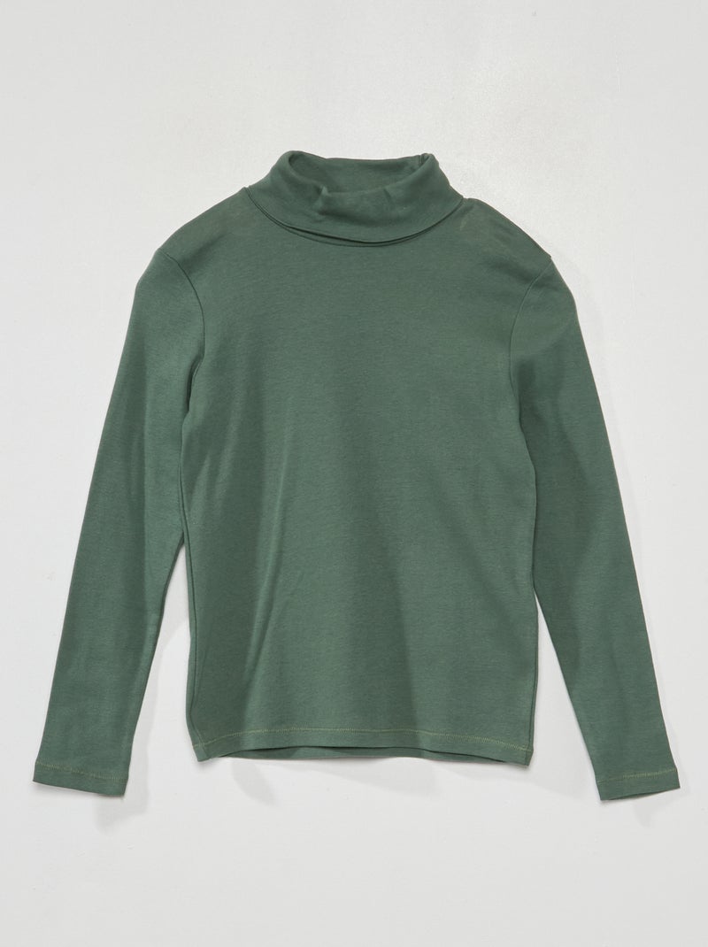 Camiseta lisa de cuello vuelto verde gris - Kiabi