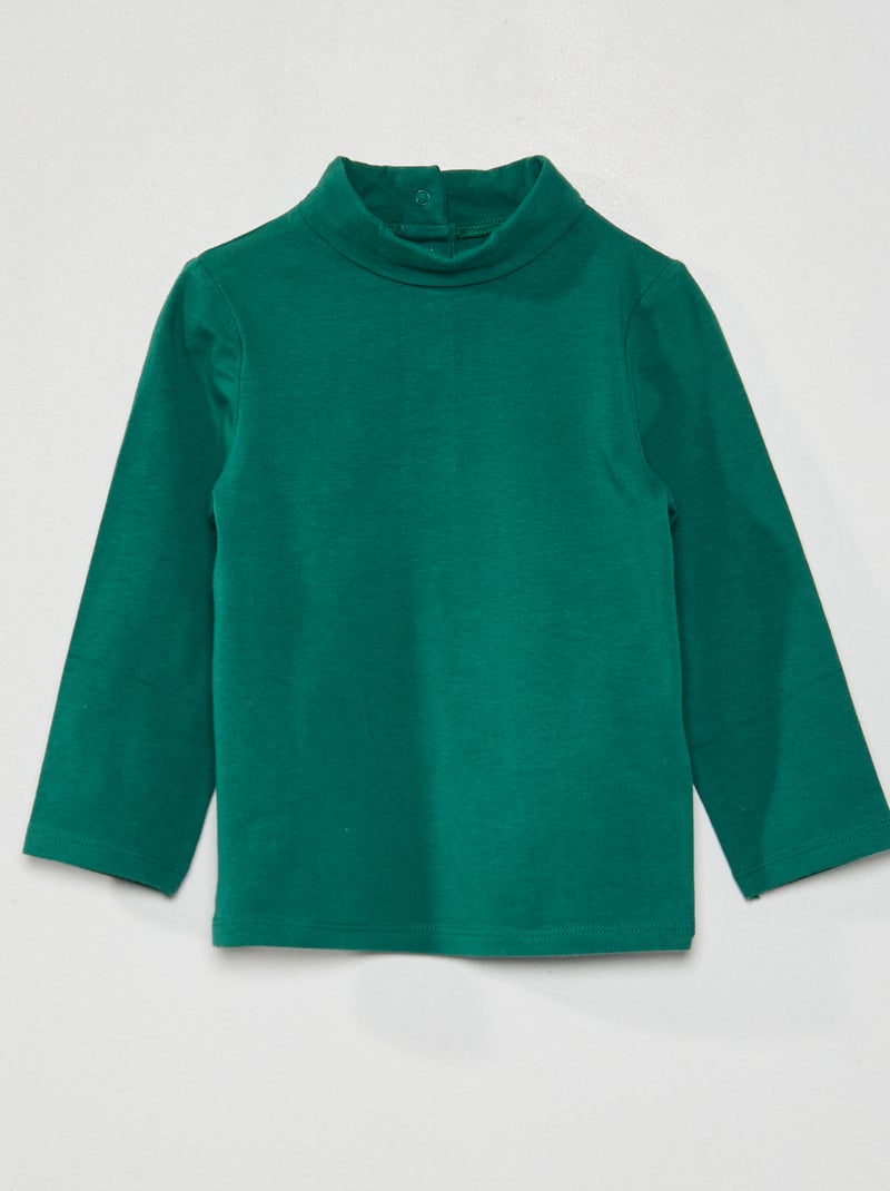 Camiseta lisa de cuello vuelto VERDE - Kiabi