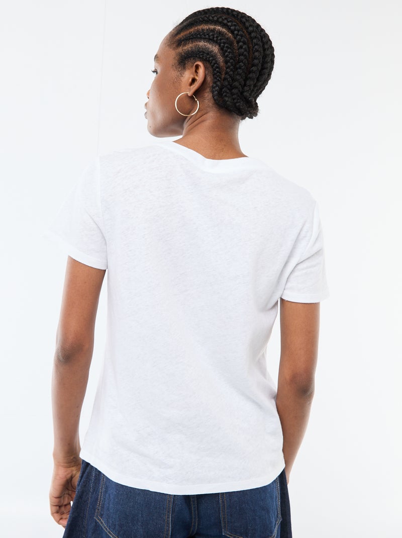 Camiseta lisa de lino mezclado Blanco - Kiabi