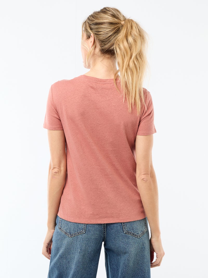 Camiseta lisa de lino mezclado Rosa - Kiabi