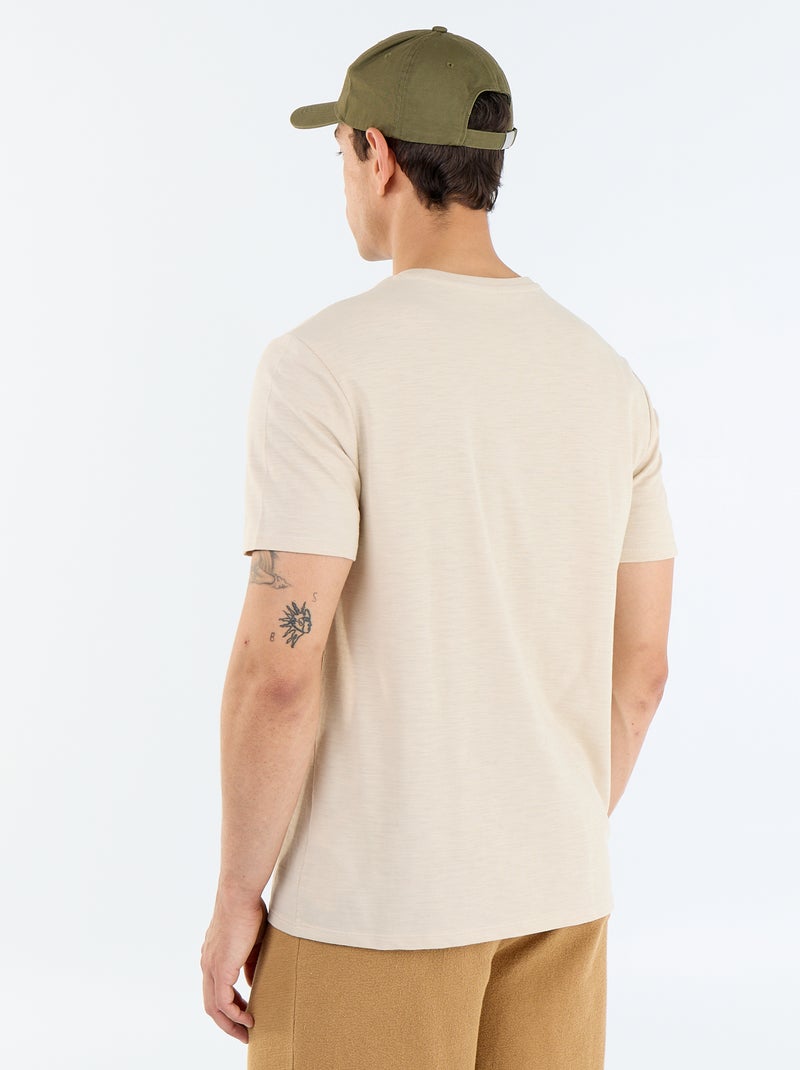Camiseta lisa de manga corta Beige - Kiabi