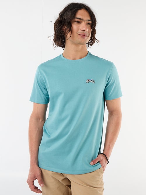 Camiseta lisa de manga corta con bordado - Kiabi