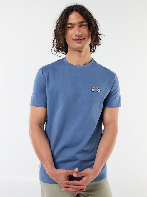 Camiseta lisa de manga corta con bordado - Kiabi