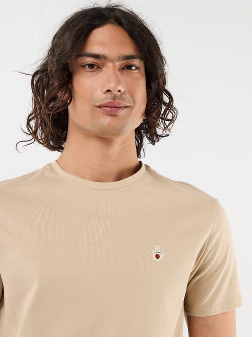 Camiseta lisa de manga corta con bordado - Kiabi