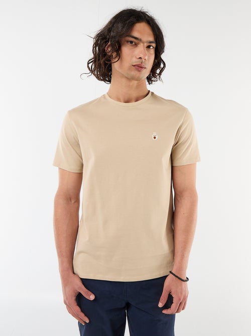 Camiseta lisa de manga corta con bordado - Kiabi