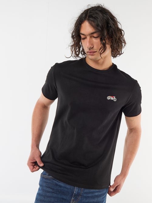 Camiseta lisa de manga corta con bordado - Kiabi