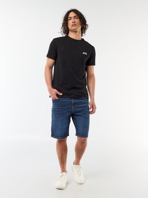 Camiseta lisa de manga corta con bordado - Kiabi