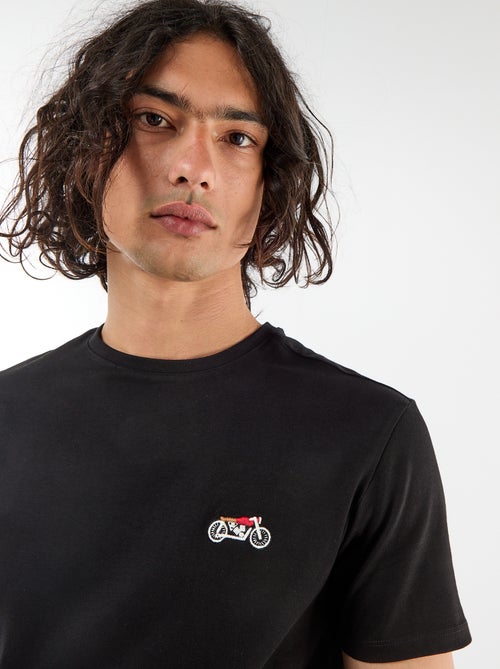 Camiseta lisa de manga corta con bordado - Kiabi