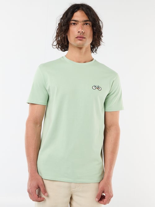 Camiseta lisa de manga corta con bordado - Kiabi