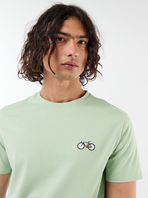 Camiseta lisa de manga corta con bordado - Kiabi
