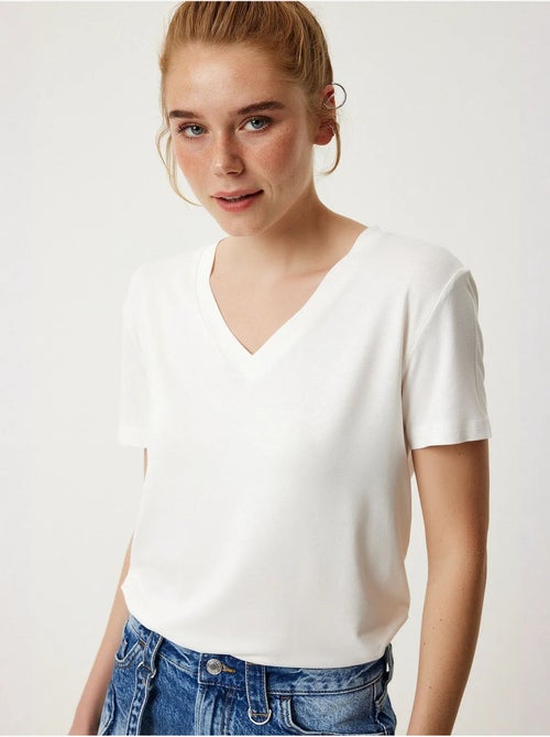 Camiseta lisa de manga corta con cuello en v istanbul - Kiabi