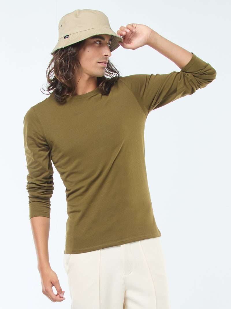 Camiseta lisa de manga corta con cuello redondo Verde - Kiabi