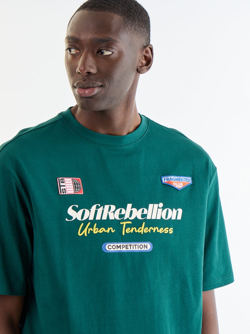 Camiseta lisa de manga corta con parches cosidos Verde - Kiabi