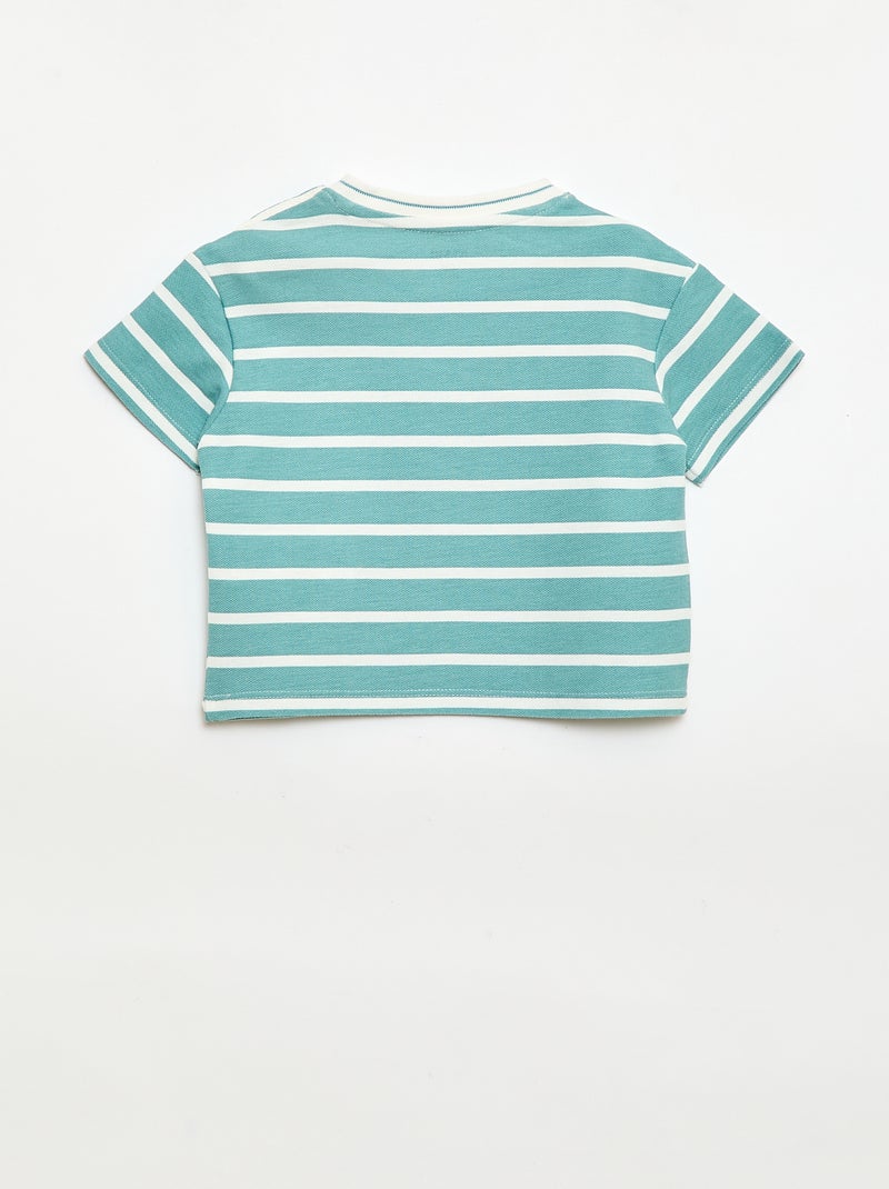 Camiseta lisa de manga corta de algodón Azul - Kiabi