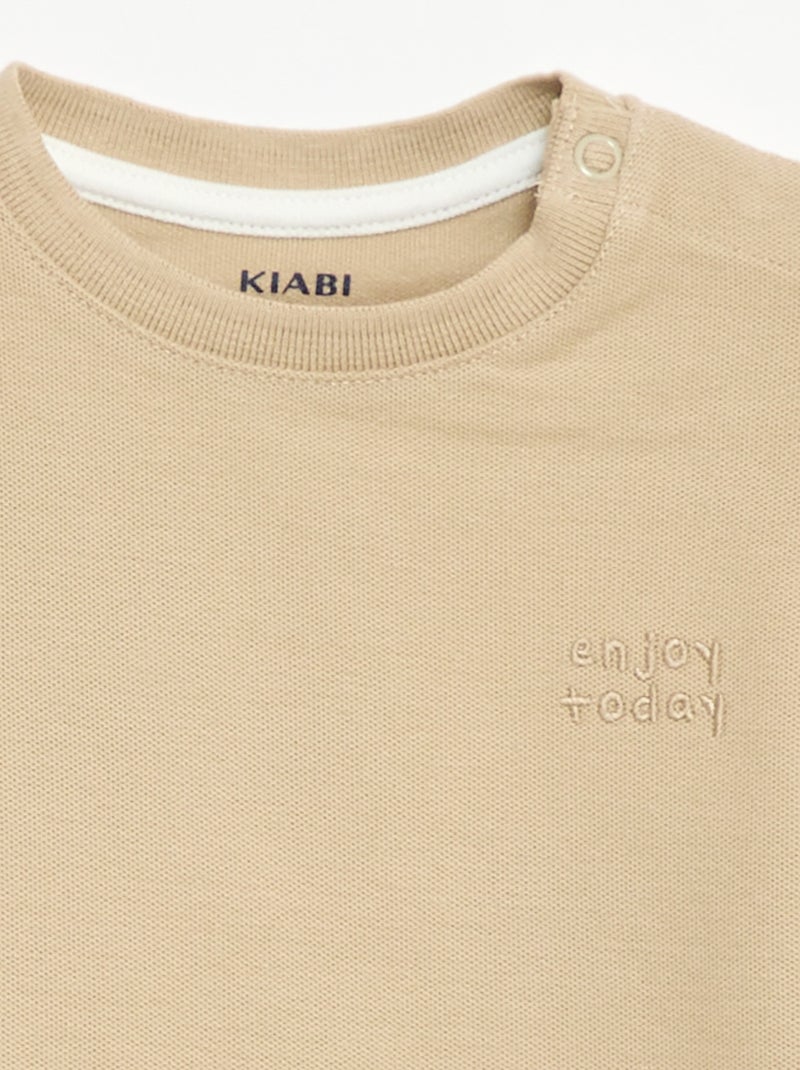 Camiseta lisa de manga corta de algodón Beige - Kiabi