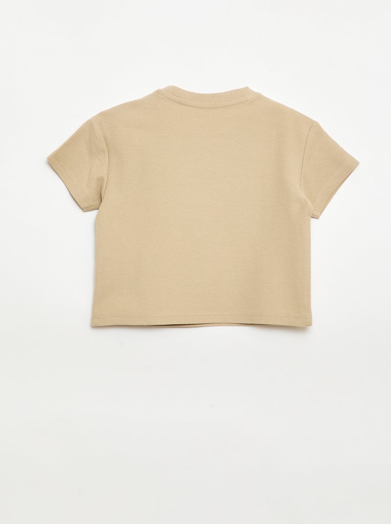 Camiseta lisa de manga corta de algodón Beige - Kiabi